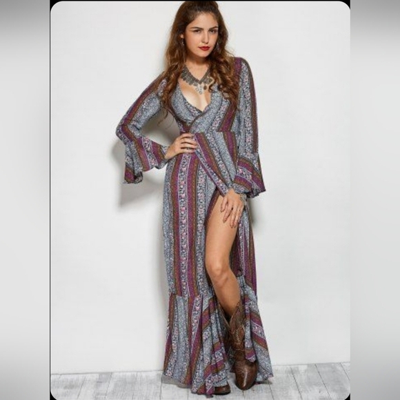 R. Vivimos Floral Dress Hippie Pink Boho Kimono Maxi Swimwear Cover up Wrap XL - Picture 1 of 16